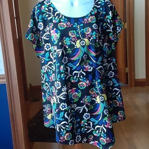 Relativity knit top black with bright colors, 2X